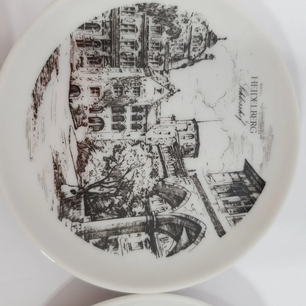 Royal Porzellan Bavaria KPM Coasters Set of 6 White Black Germany 4in Landmarks